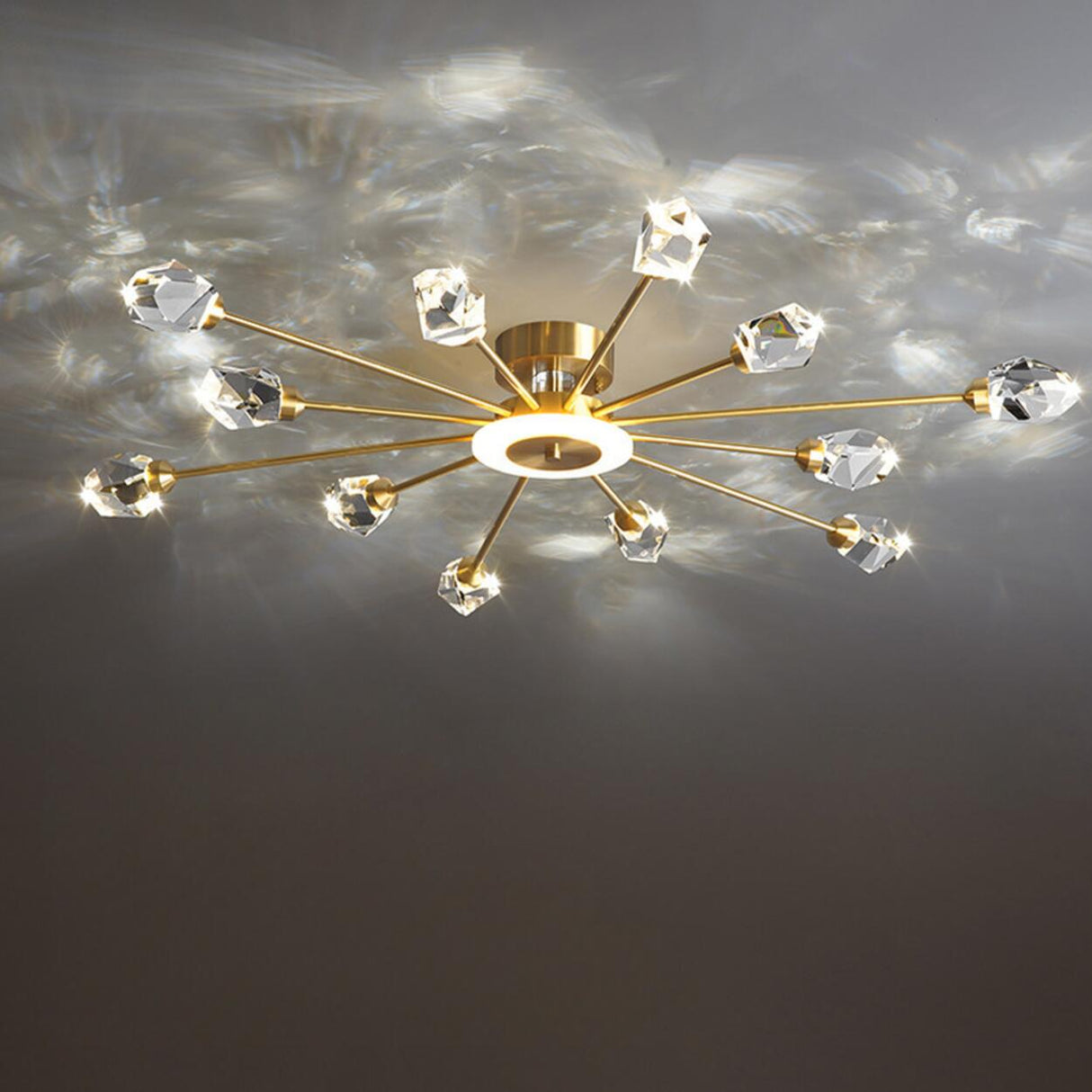 Large Starburst Crystal Semi-Flush Mount Light 17-Light Image - 8
