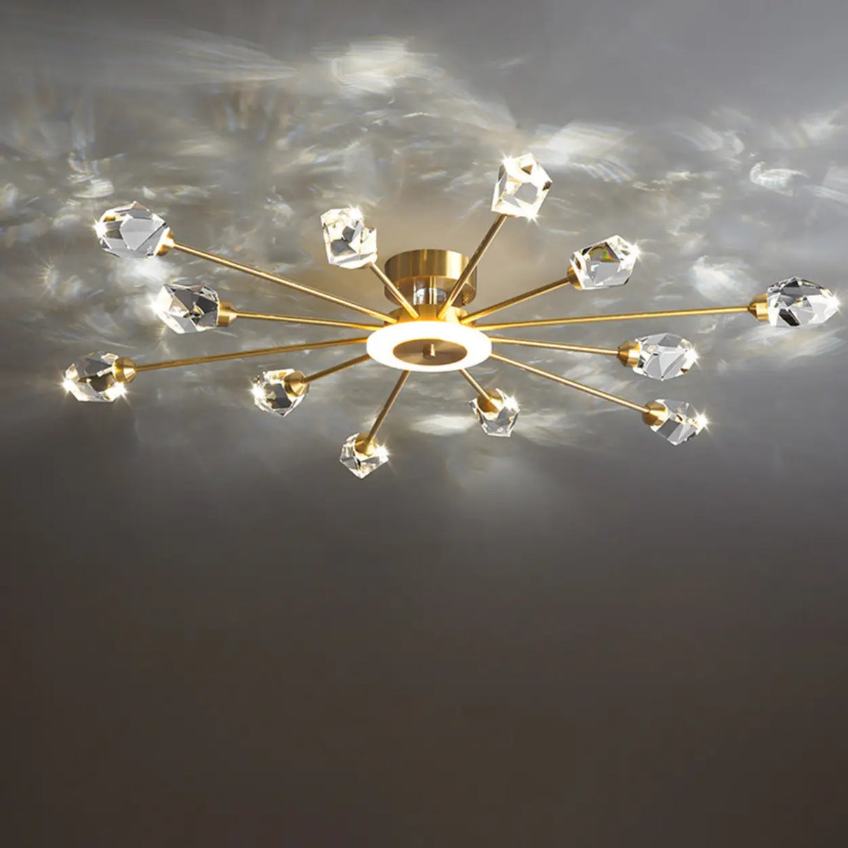 Large Starburst Crystal Semi-Flush Mount Light 17-Light Image - 8
