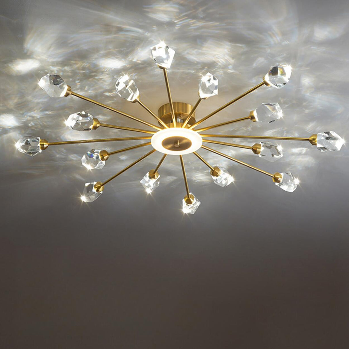 Large Starburst Crystal Semi-Flush Mount Light 17-Light Image - 9