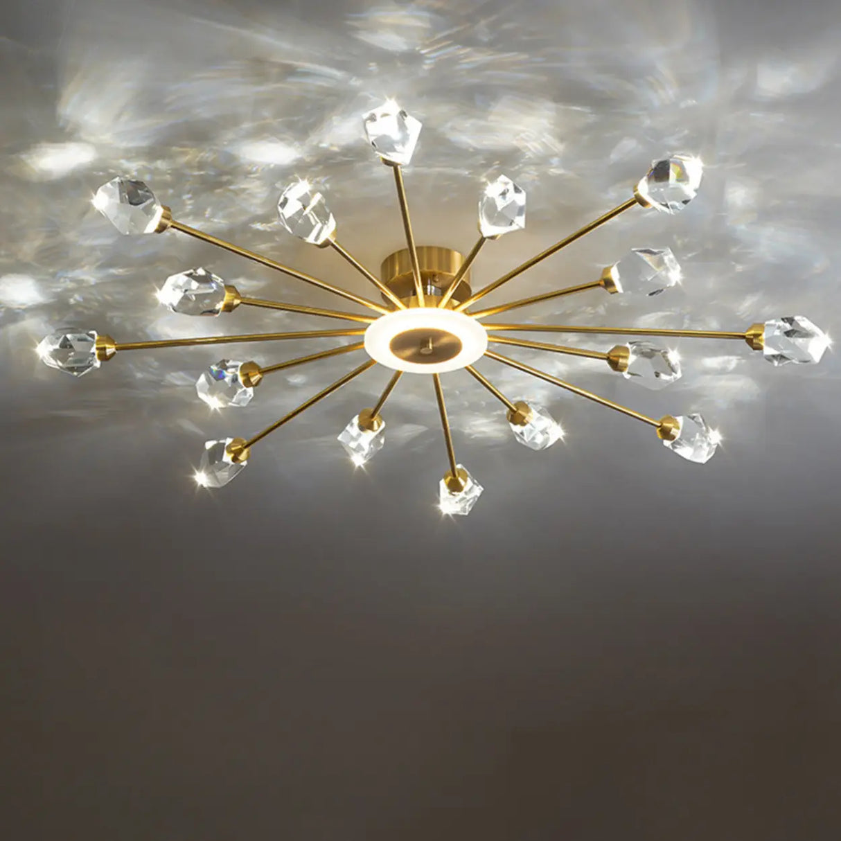 Large Starburst Crystal Semi-Flush Mount Light 17-Light Image - 9