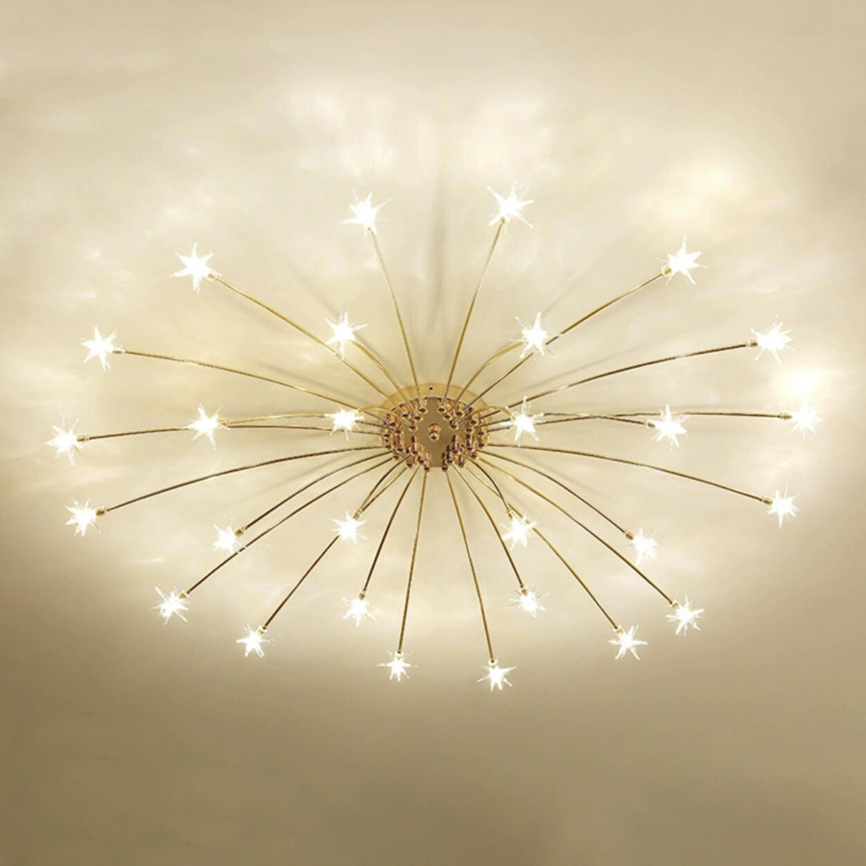 Large Starburst Gold Flush Mount Light Living Room Image - 15