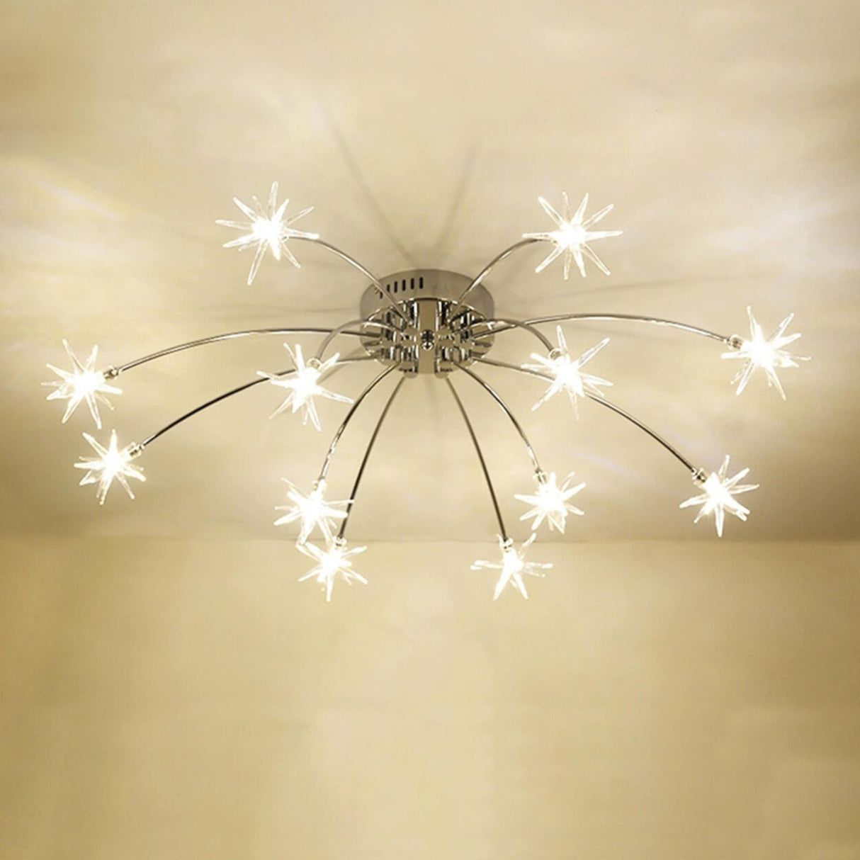 Large Starburst Gold Flush Mount Light Living Room Image - 17