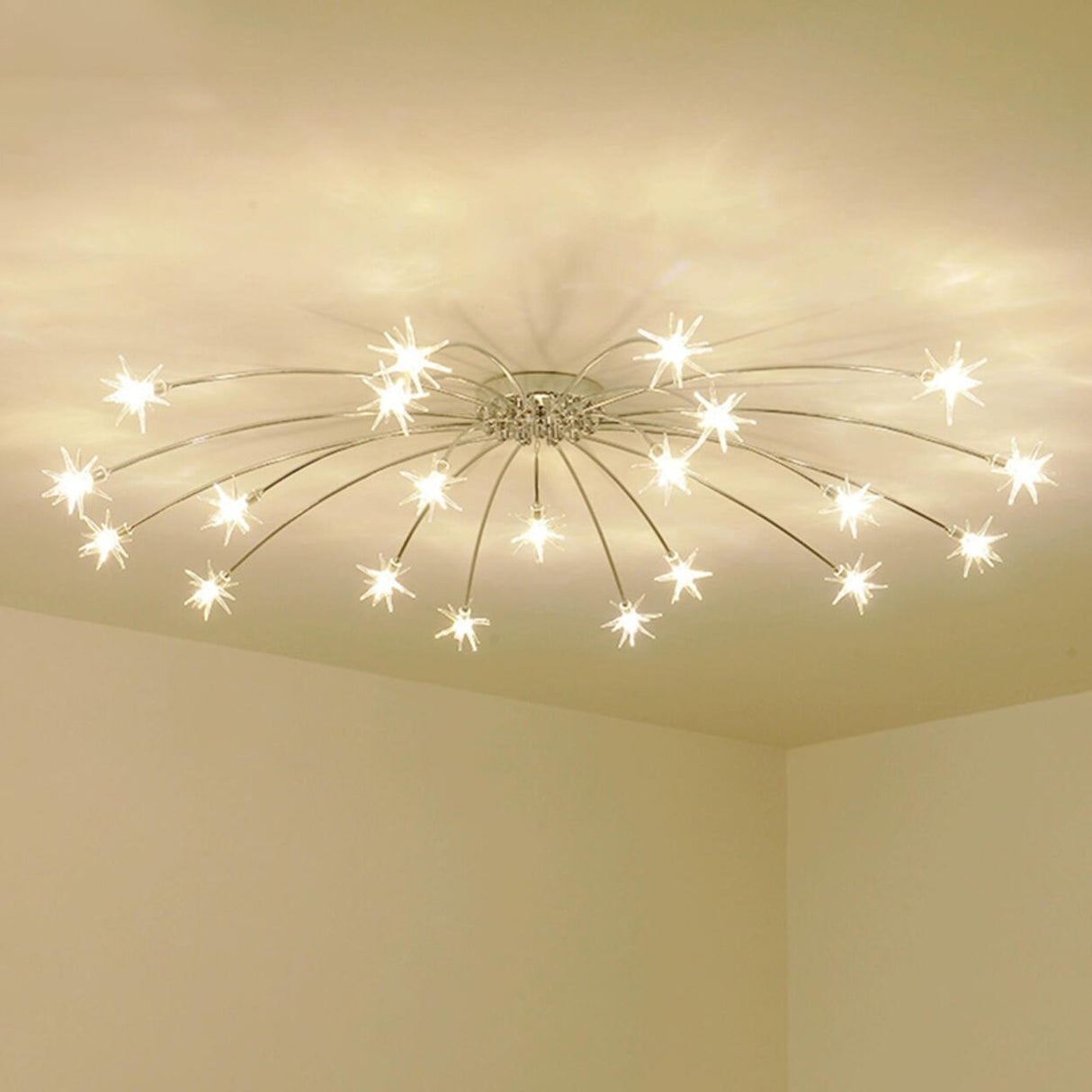 Large Starburst Gold Flush Mount Light Living Room Image - 22