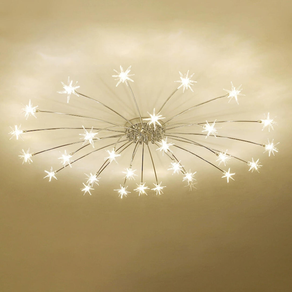 Large Starburst Gold Flush Mount Light Living Room Image - 23