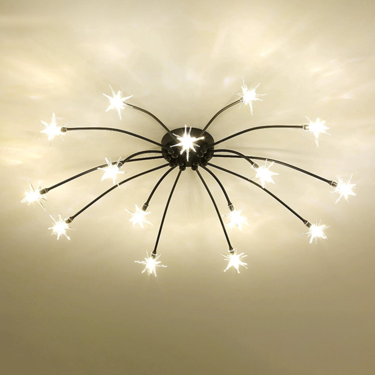 Large Starburst Gold Flush Mount Light Living Room Image - 4