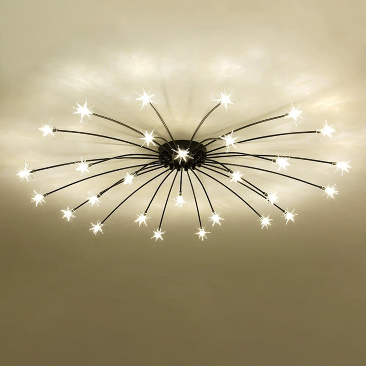 Large Starburst Gold Flush Mount Light Living Room Image - 8