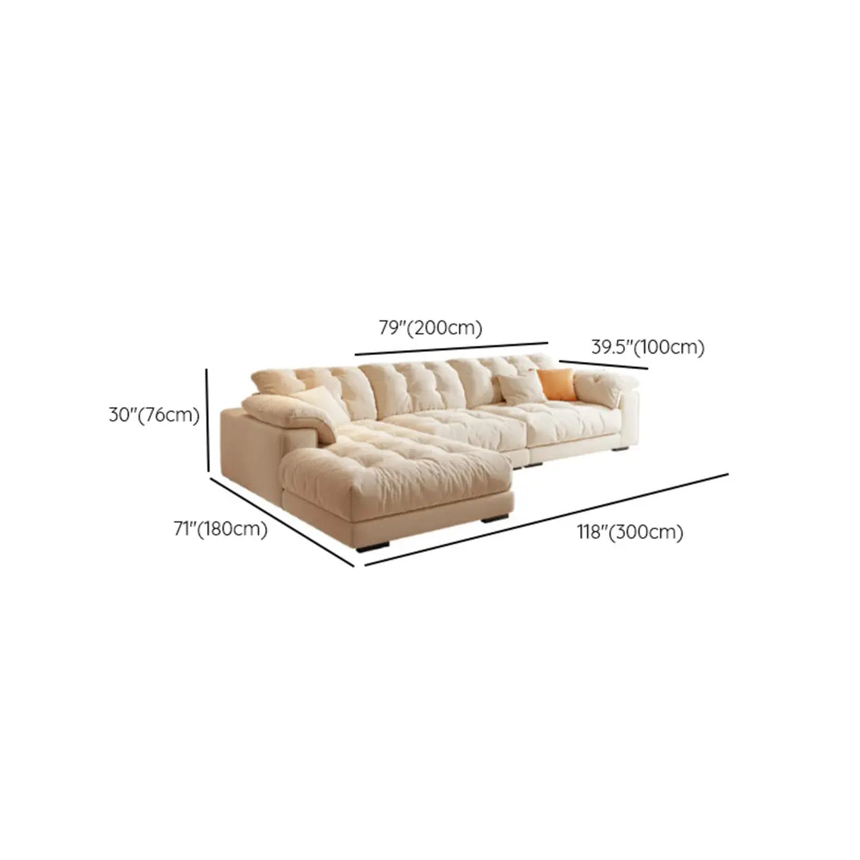 Large Stationary Tufted Tech Cloth Recliner Sofa Chaise 