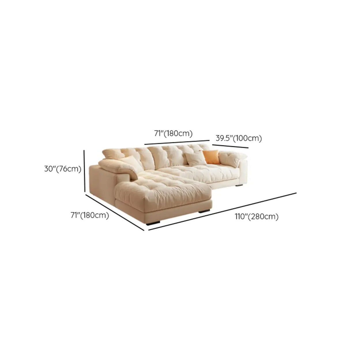 Large Stationary Tufted Tech Cloth Recliner Sofa Chaise Image - 12