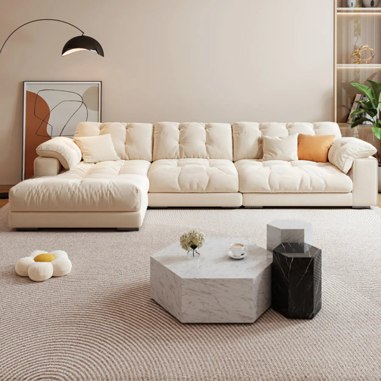 Large Stationary Tufted Tech Cloth Recliner Sofa Chaise Image - 4