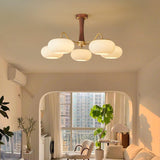 Large Walnut Oblate Glass Semi-Flush Mount Lamp 5-Light Image - 1