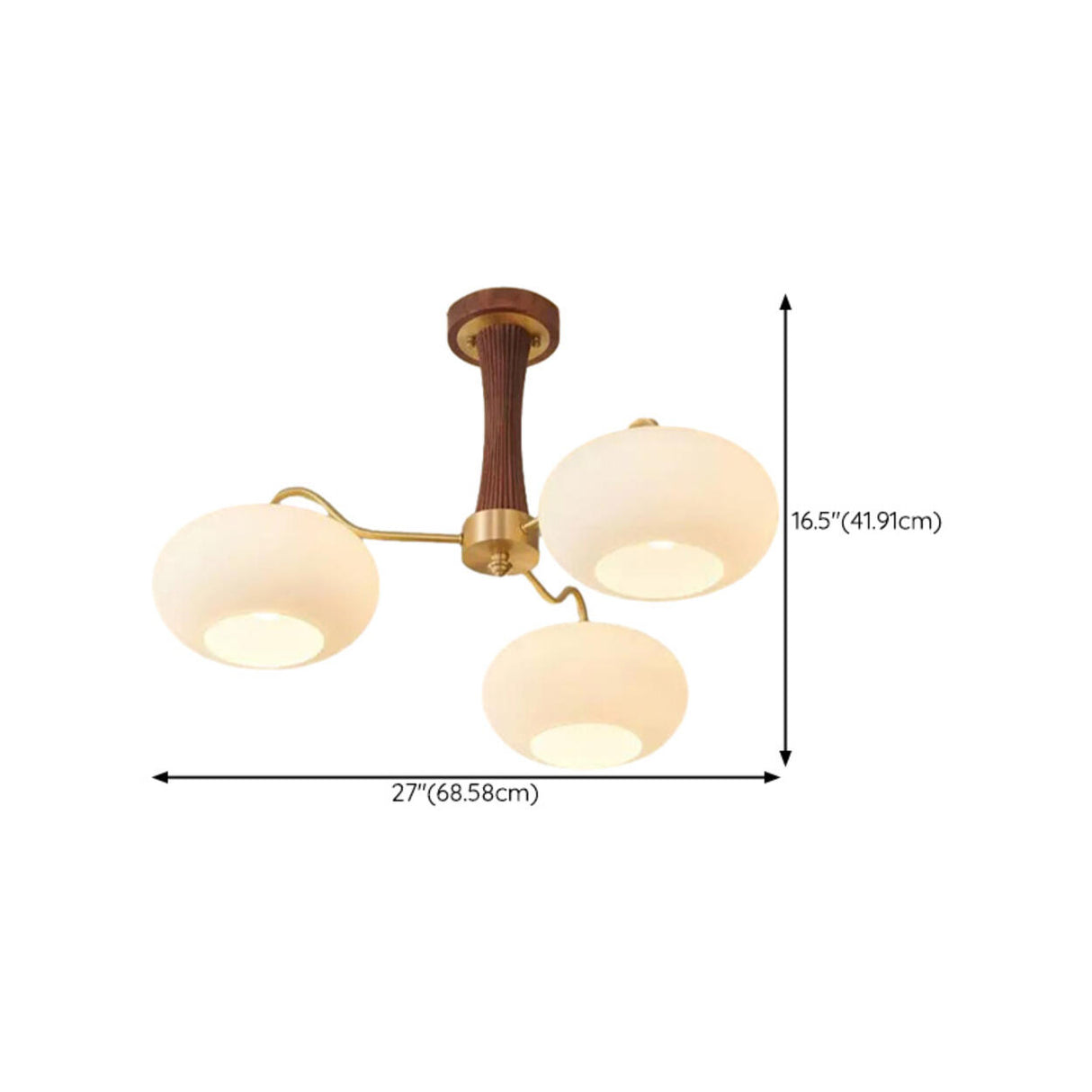 Large Walnut Oblate Glass Semi-Flush Mount Lamp 5-Light 