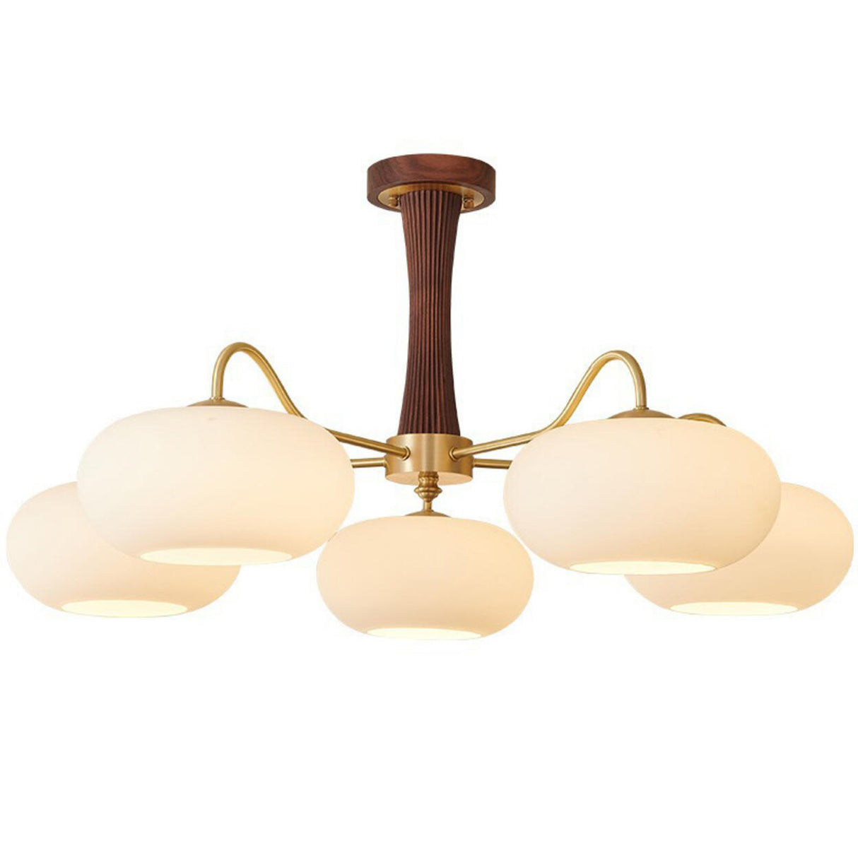 Large Walnut Oblate Glass Semi-Flush Mount Lamp 5-Light Image - 5