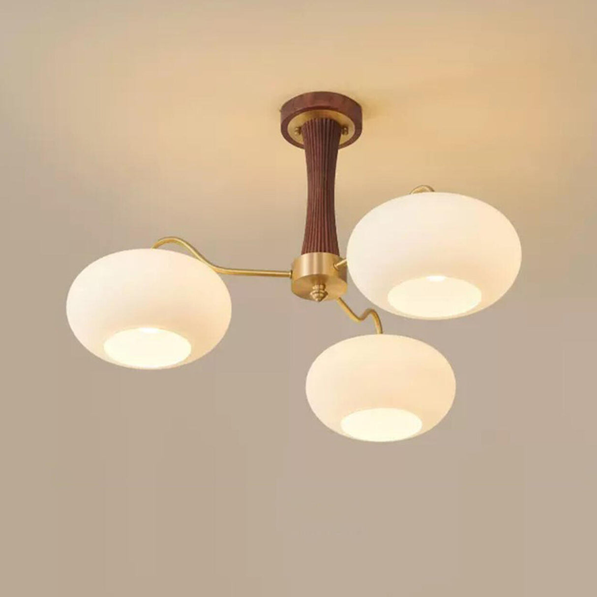 Large Walnut Oblate Glass Semi-Flush Mount Lamp 5-Light Image - 6