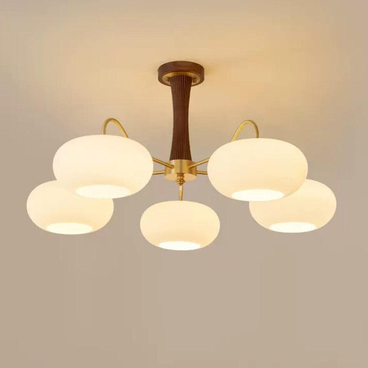 Large Walnut Oblate Glass Semi-Flush Mount Lamp 5-Light Image - 7