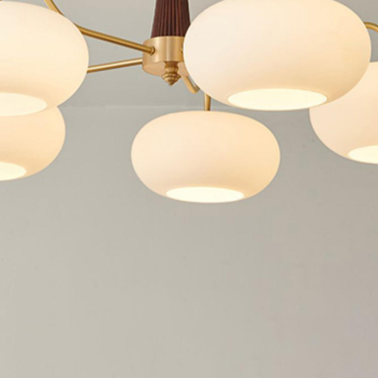 Large Walnut Oblate Glass Semi-Flush Mount Lamp 5-Light Image - 8