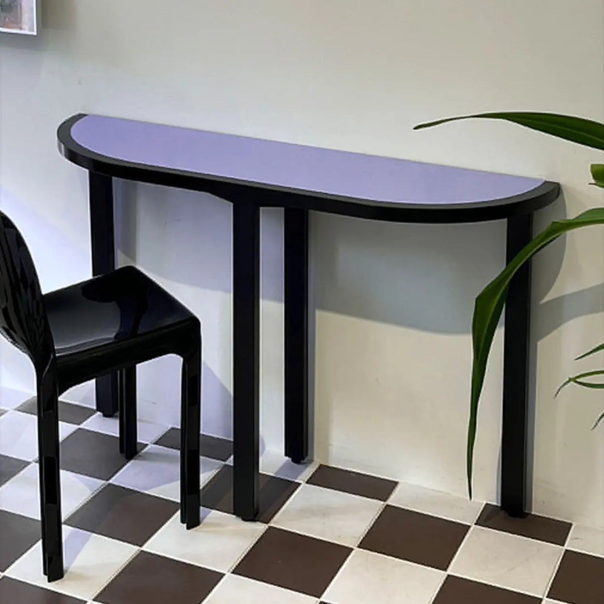 Lavender Accent Half-Moon Wood Standard Console Table Image - 5