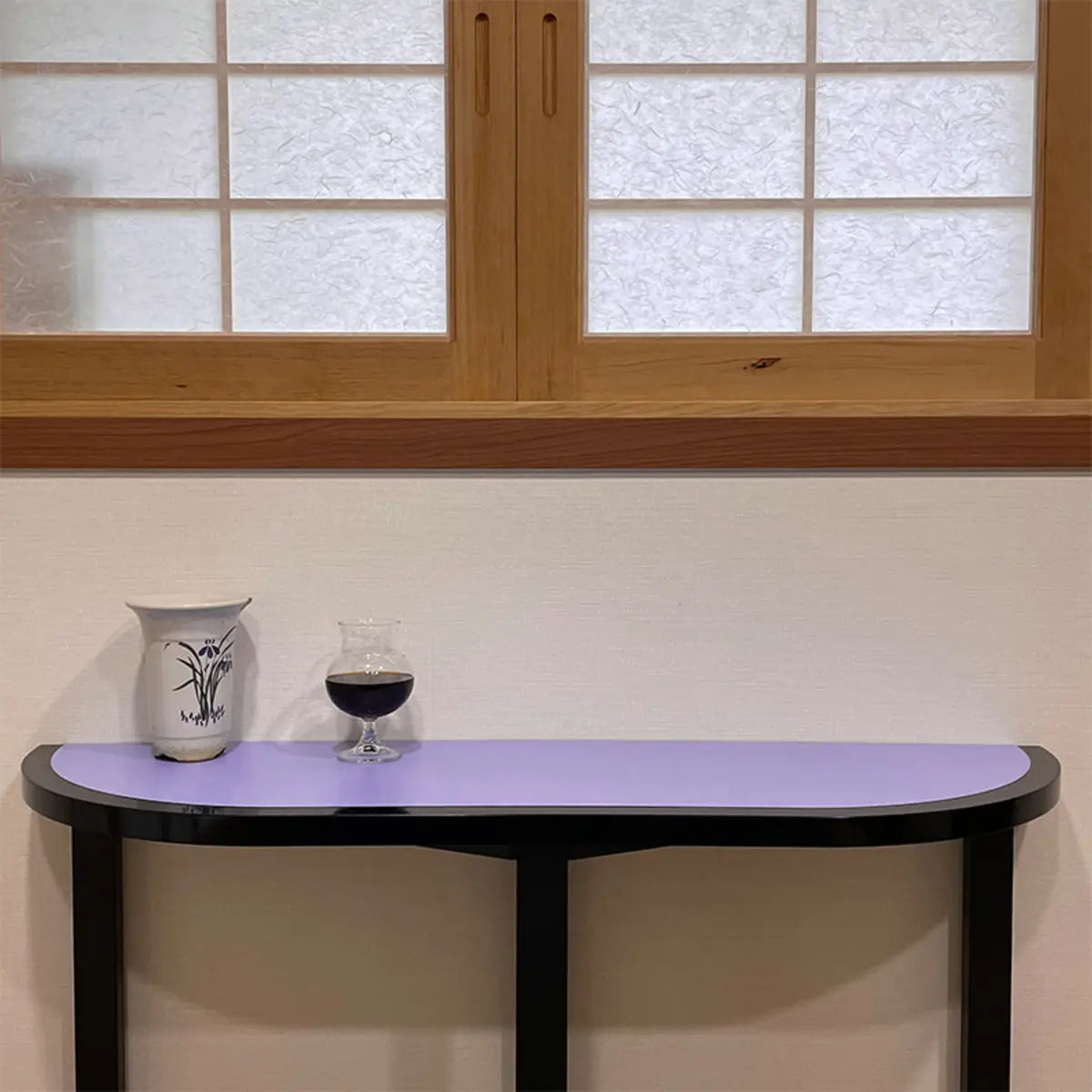 Lavender Accent Half-Moon Wood Standard Console Table Image - 7