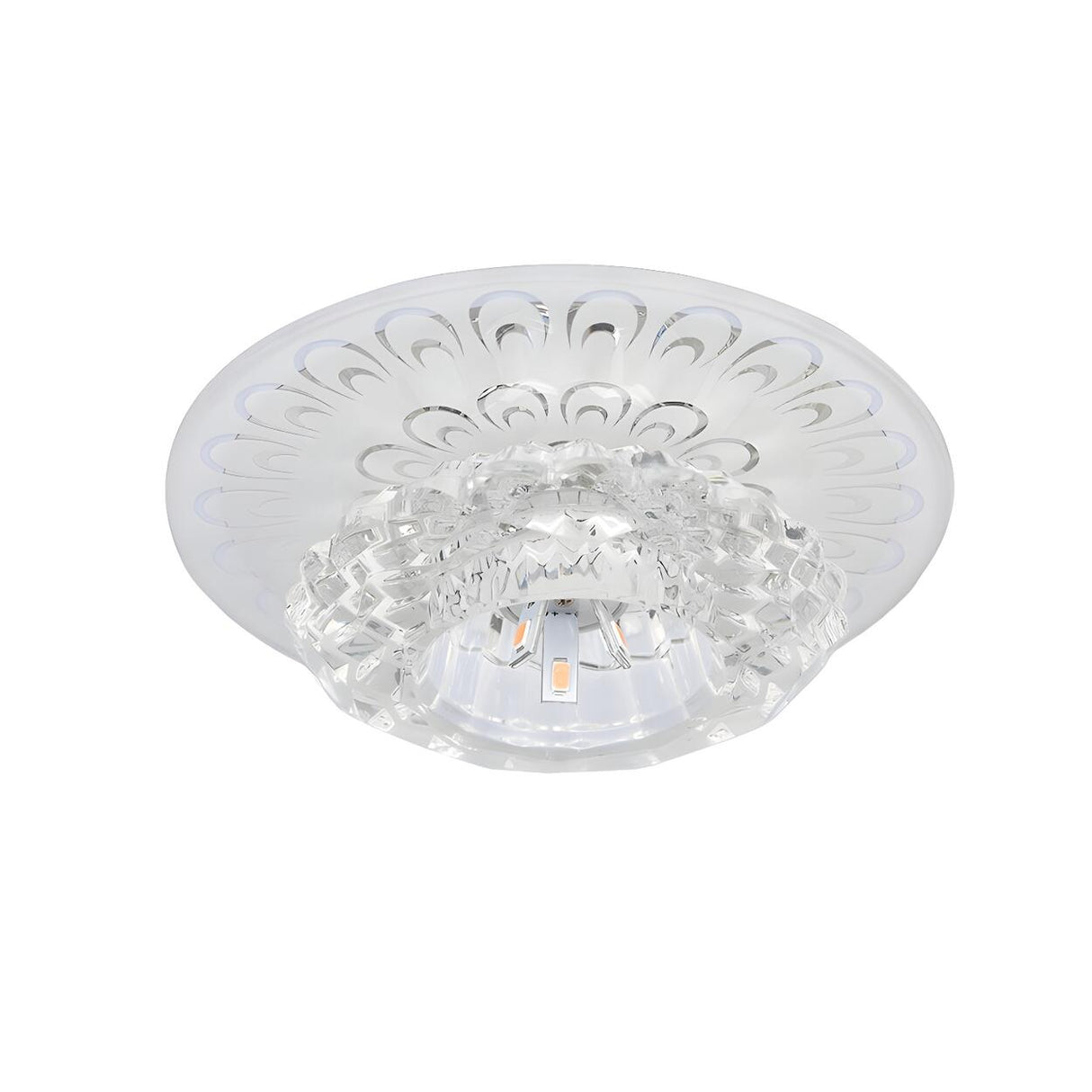 Layered Round Clear Crystal Flower LED Flush Mount Lamp Image - 3