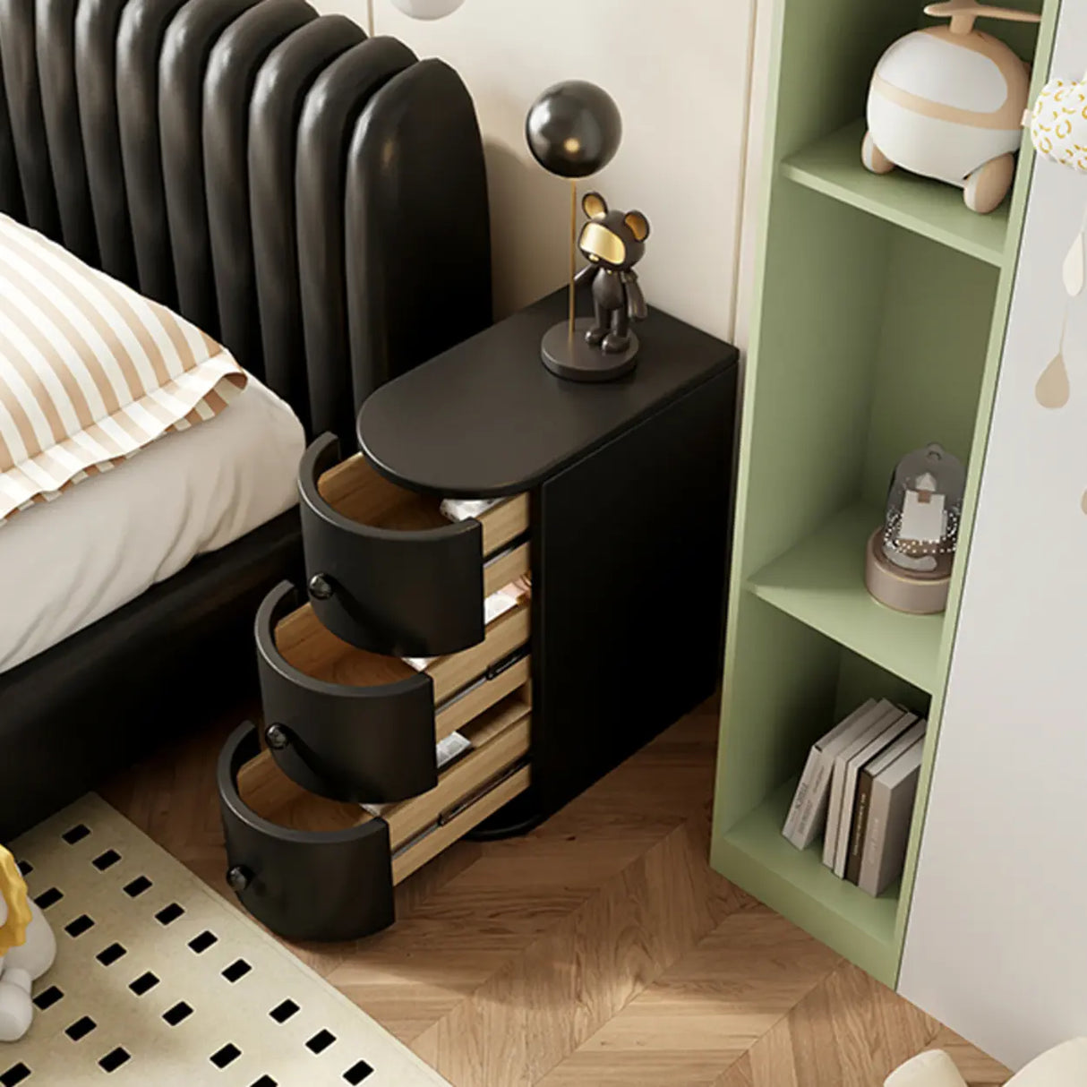 Leather Countertop Kids Nightstand with Three Drawers Image - 9