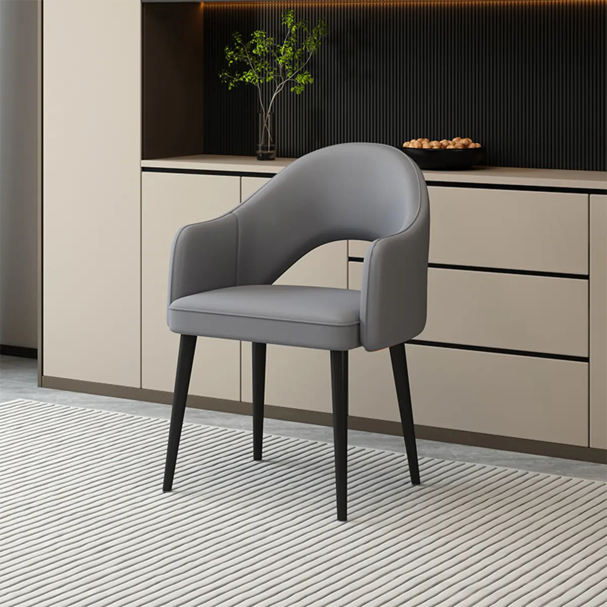 Leather Curved Back Accent Chair with Black-Gold Legs Image - 12