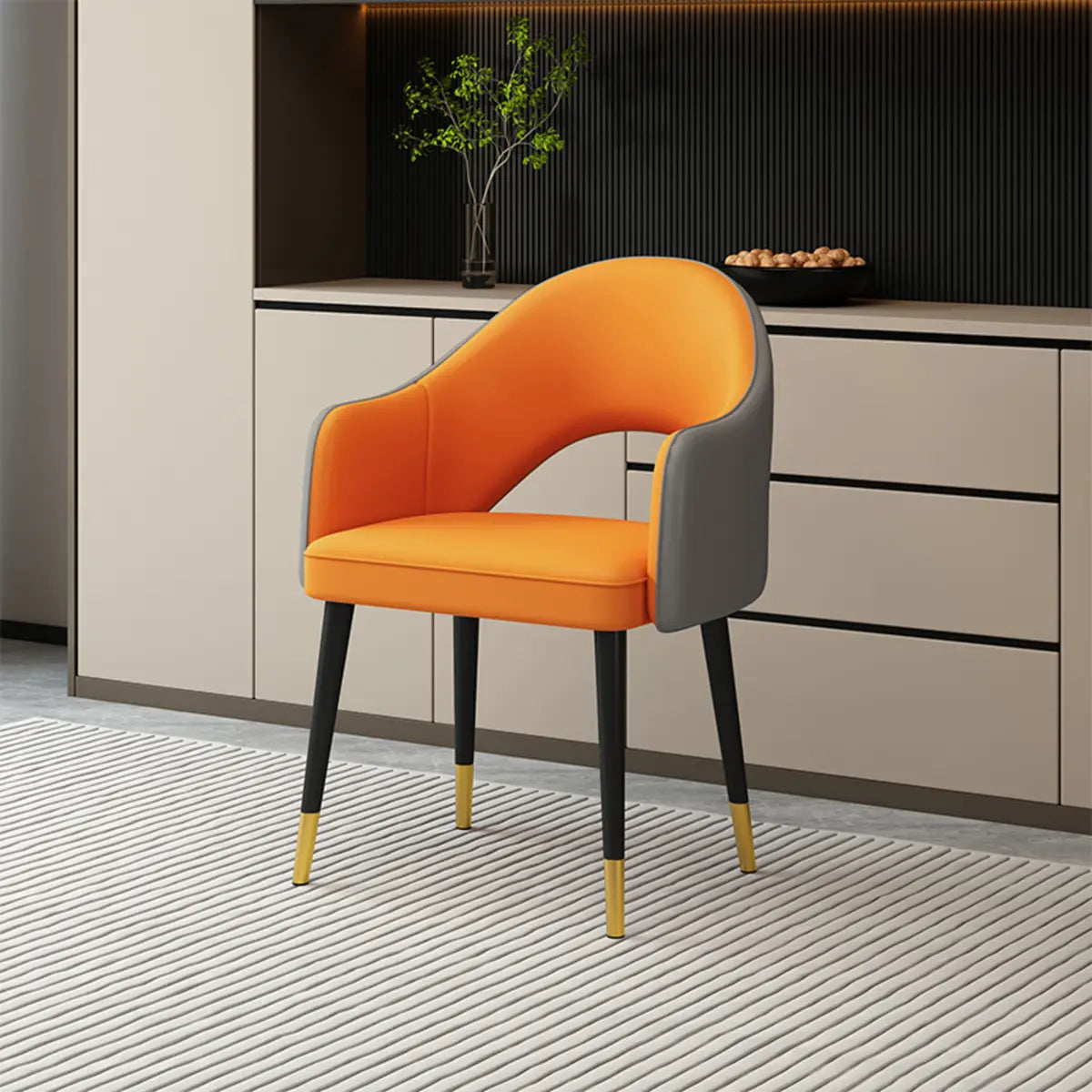 Leather Curved Back Accent Chair with Black-Gold Legs Image - 13