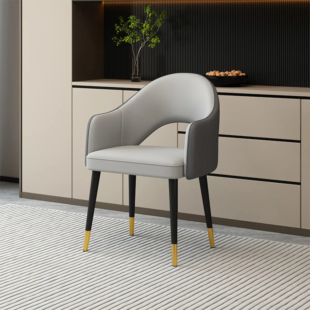 Leather Curved Back Accent Chair with Black-Gold Legs Image - 14