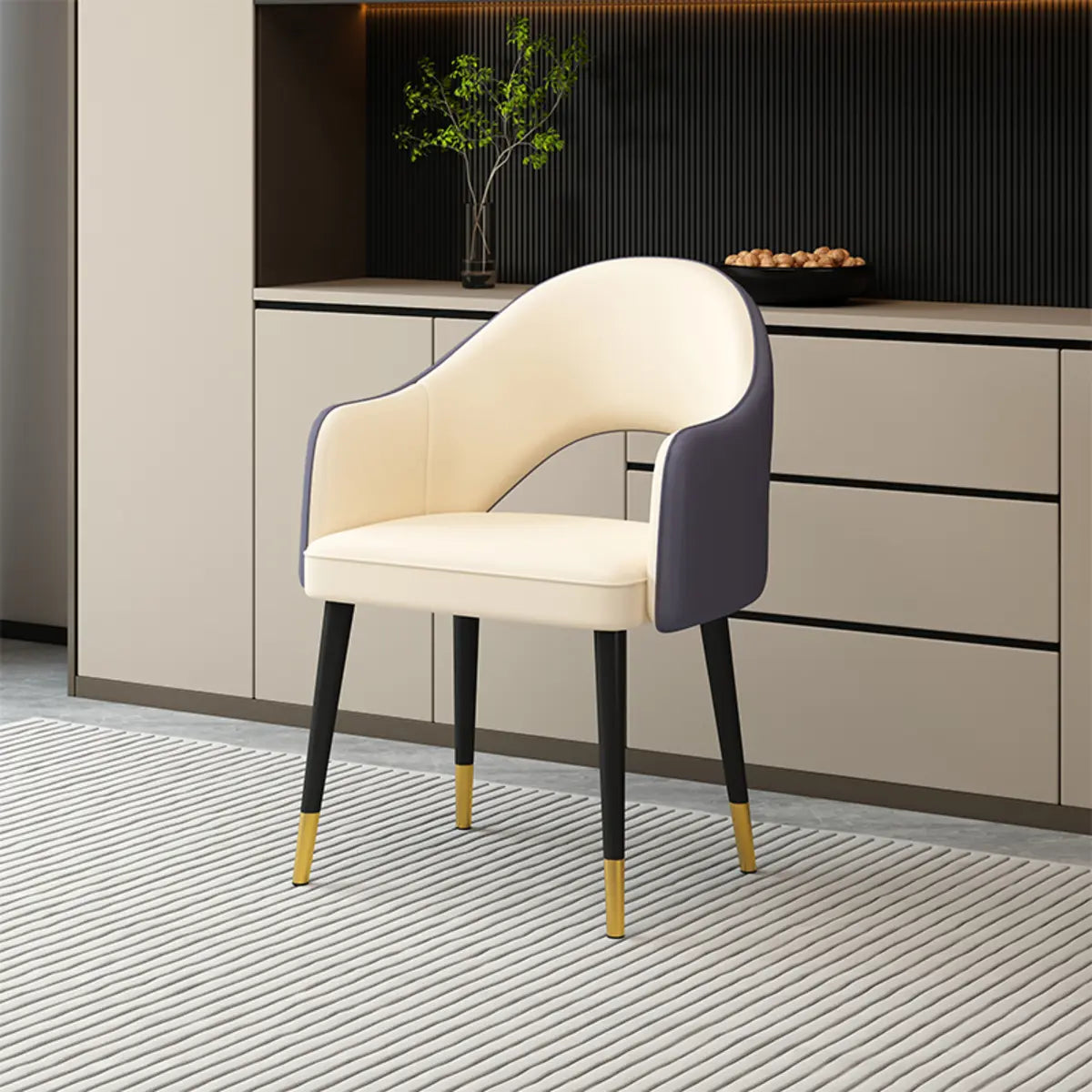 Leather Curved Back Accent Chair with Black-Gold Legs Image - 15
