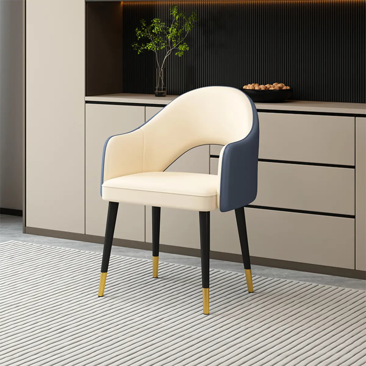 Leather Curved Back Accent Chair with Black-Gold Legs Image - 16