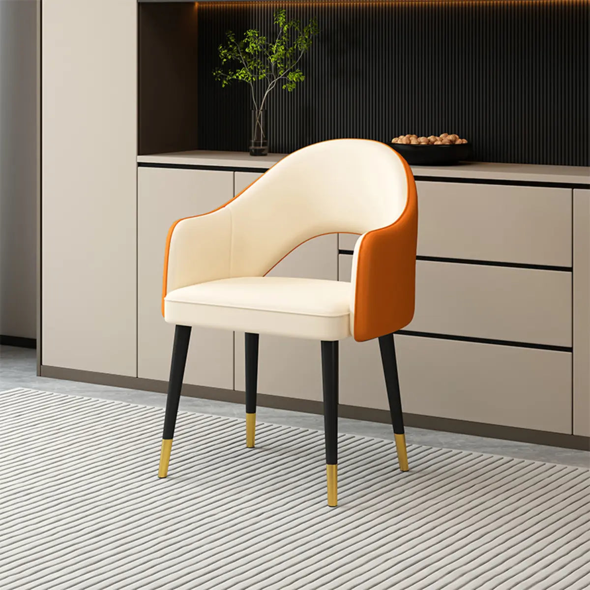 Leather Curved Back Accent Chair with Black-Gold Legs Image - 17