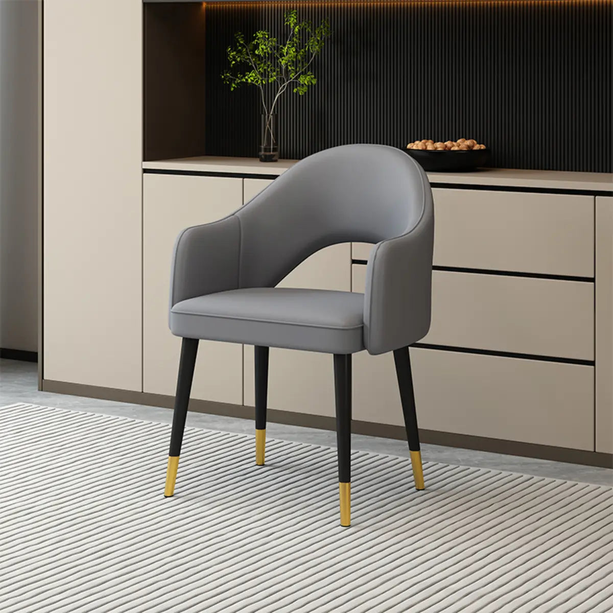 Leather Curved Back Accent Chair with Black-Gold Legs Image - 18