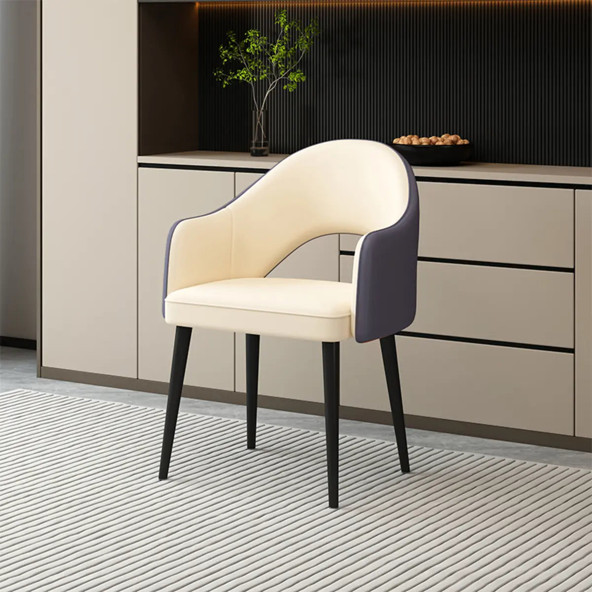 Leather Curved Back Accent Chair with Black-Gold Legs Image - 5