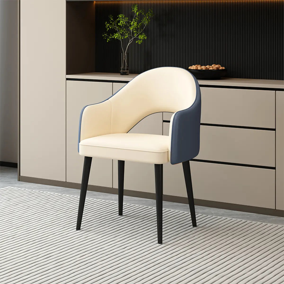 Leather Curved Back Accent Chair with Black-Gold Legs Image - 7