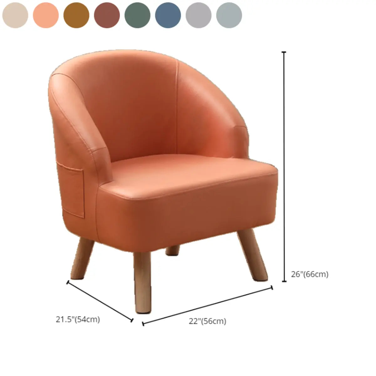 Leather Curved Back Accent Chair with Natural Four Legs 