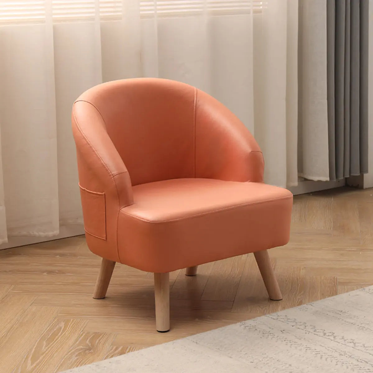 Leather Curved Back Accent Chair with Natural Four Legs Image - 3