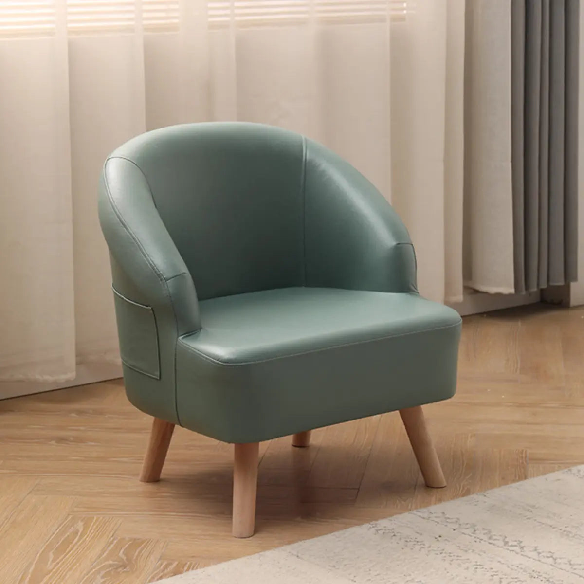 Leather Curved Back Accent Chair with Natural Four Legs Image - 9