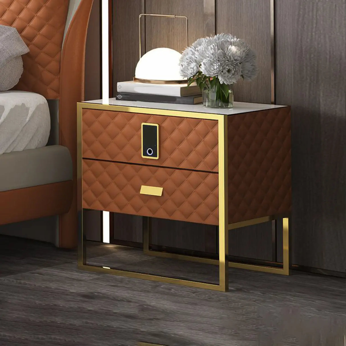 Leather Frame Drawer Kids Nightstand with Smart Control Image - 11