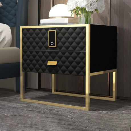 Leather Frame Drawer Kids Nightstand with Smart Control Image - 2