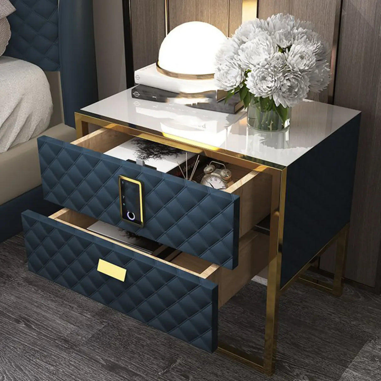 Leather Frame Drawer Kids Nightstand with Smart Control Image - 3
