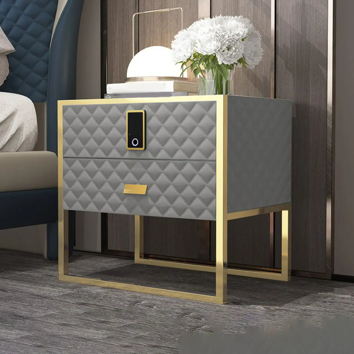 Leather Frame Drawer Kids Nightstand with Smart Control Image - 4