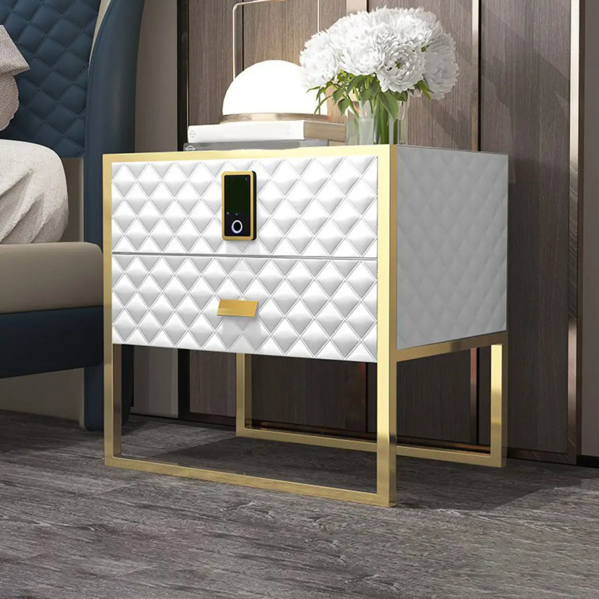 Leather Frame Drawer Kids Nightstand with Smart Control Image - 5
