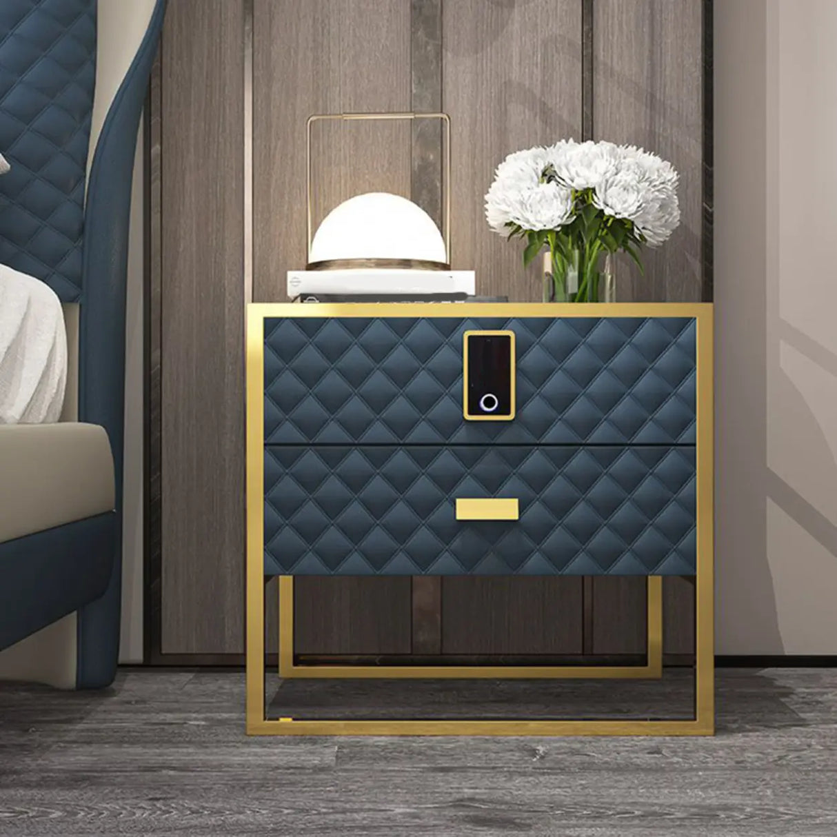 Leather Frame Drawer Kids Nightstand with Smart Control Image - 6