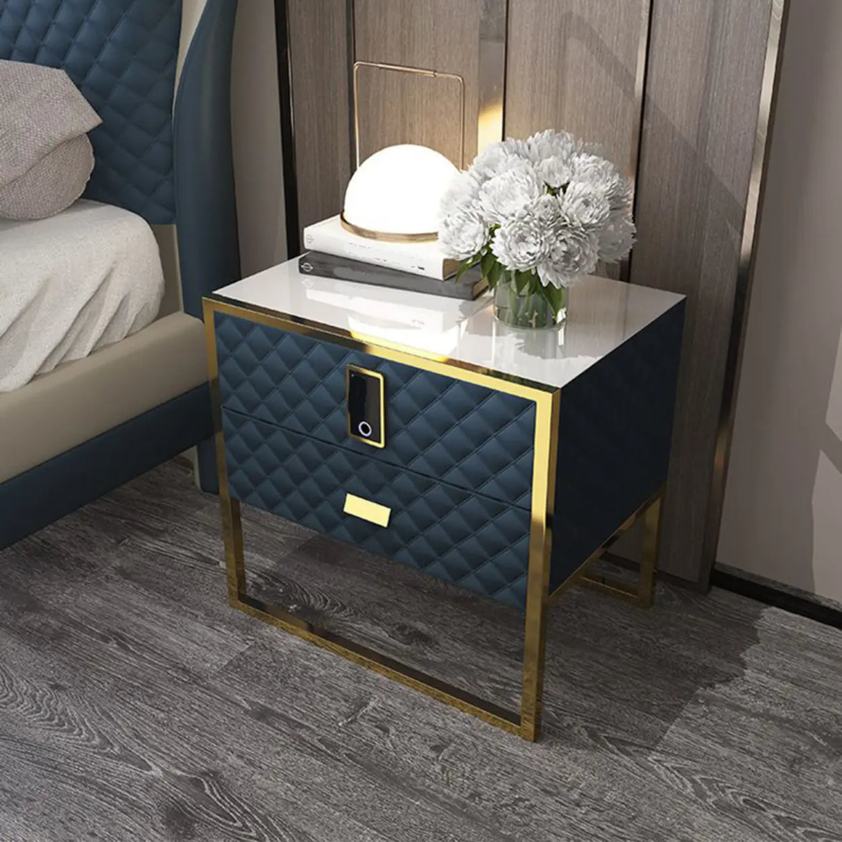 Leather Frame Drawer Kids Nightstand with Smart Control Image - 8