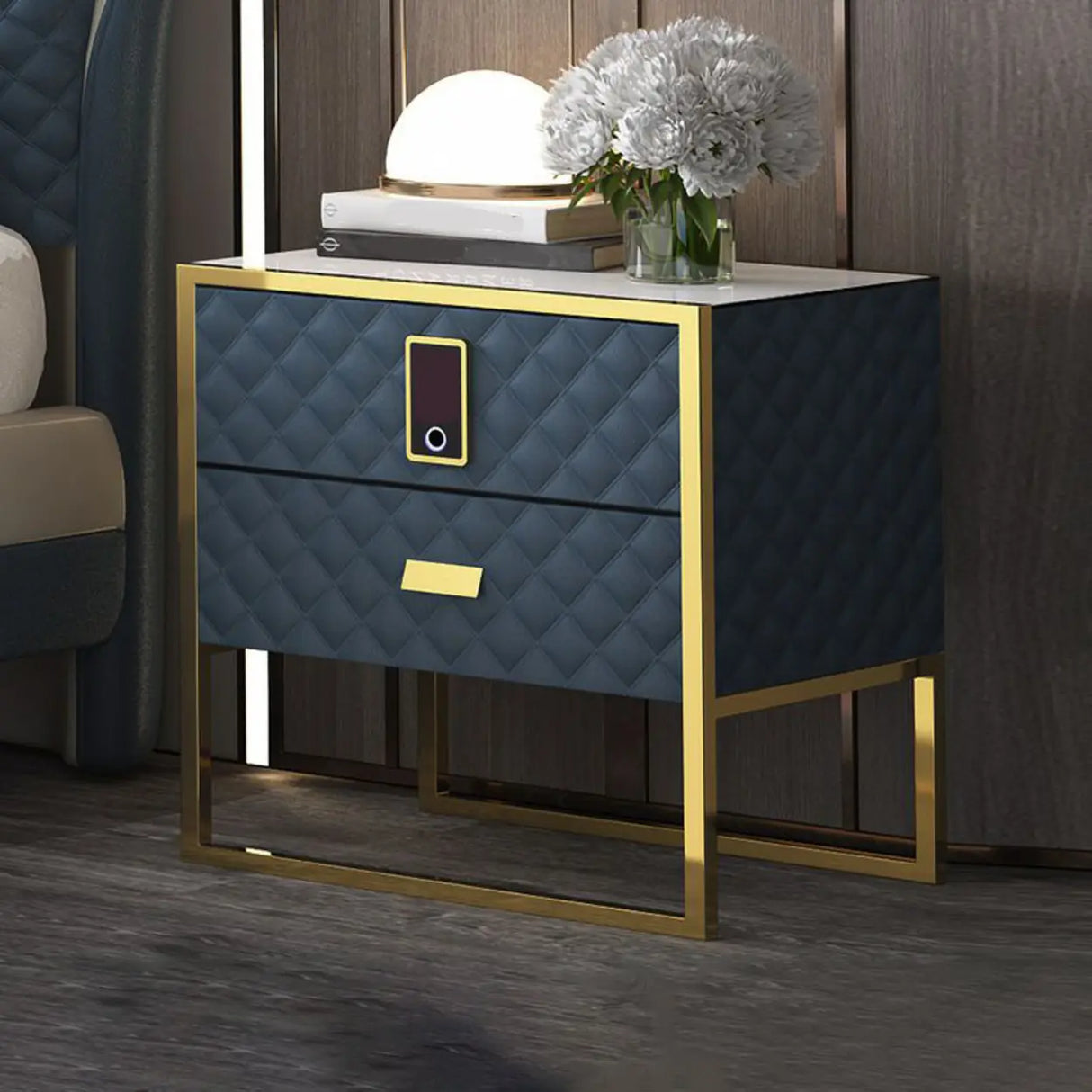Leather Frame Drawer Kids Nightstand with Smart Control Image - 9