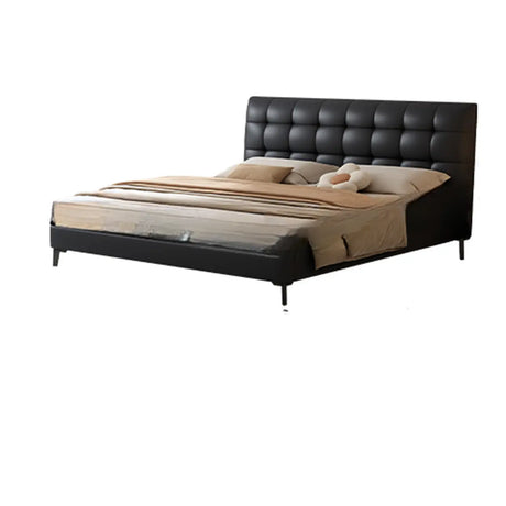 Leather Headboard Black King Storage Bed with Drawers Image - 2