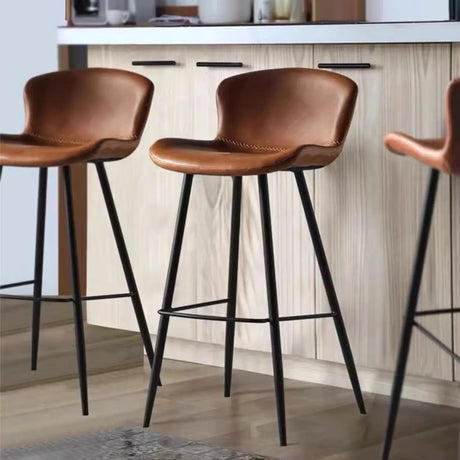 Leather Saddle Counter & Bar Stool with Low Back & Footrest Image - 1