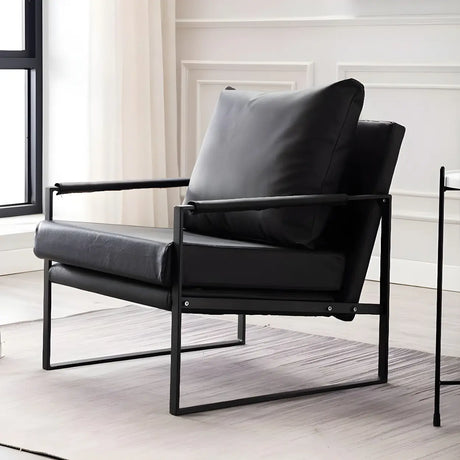 Leather Square Arm Metal Sled Pillow Back Arm Chair Image - 2
