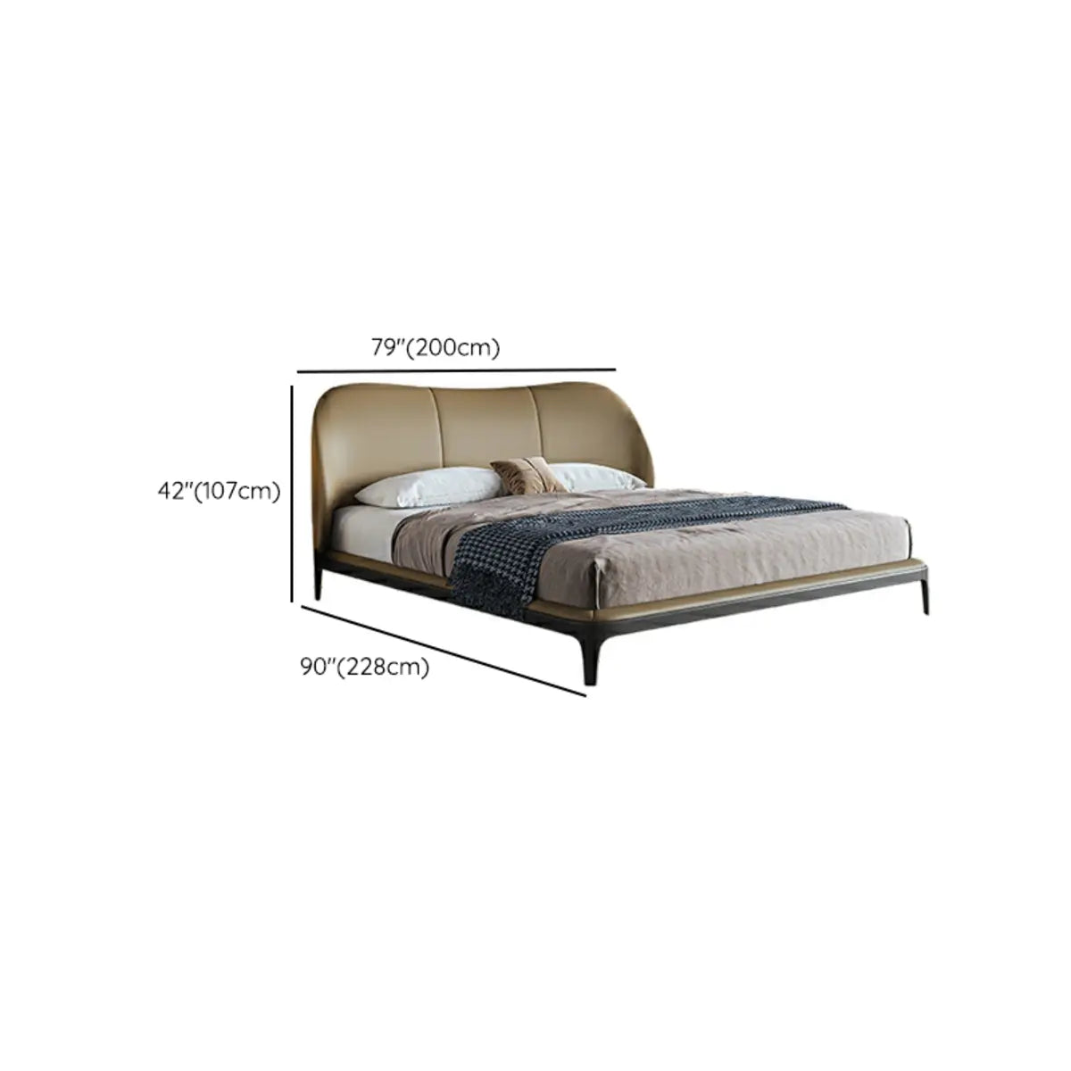 Leather Tan King Wingback Bed with Upholstered Headboard Image - 11