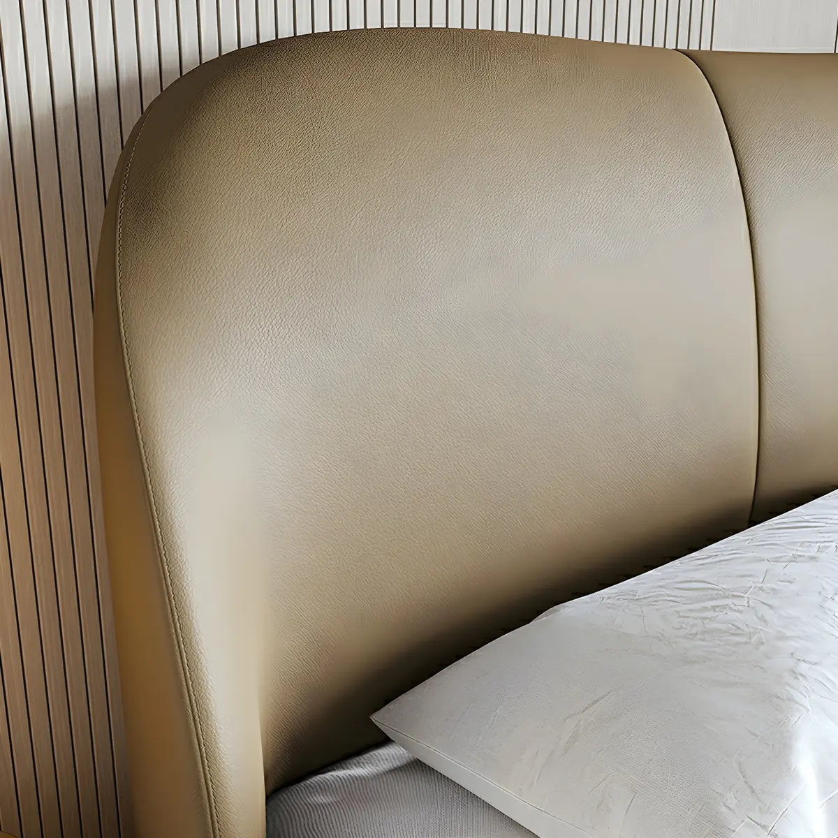 Leather Tan King Wingback Bed with Upholstered Headboard Image - 6