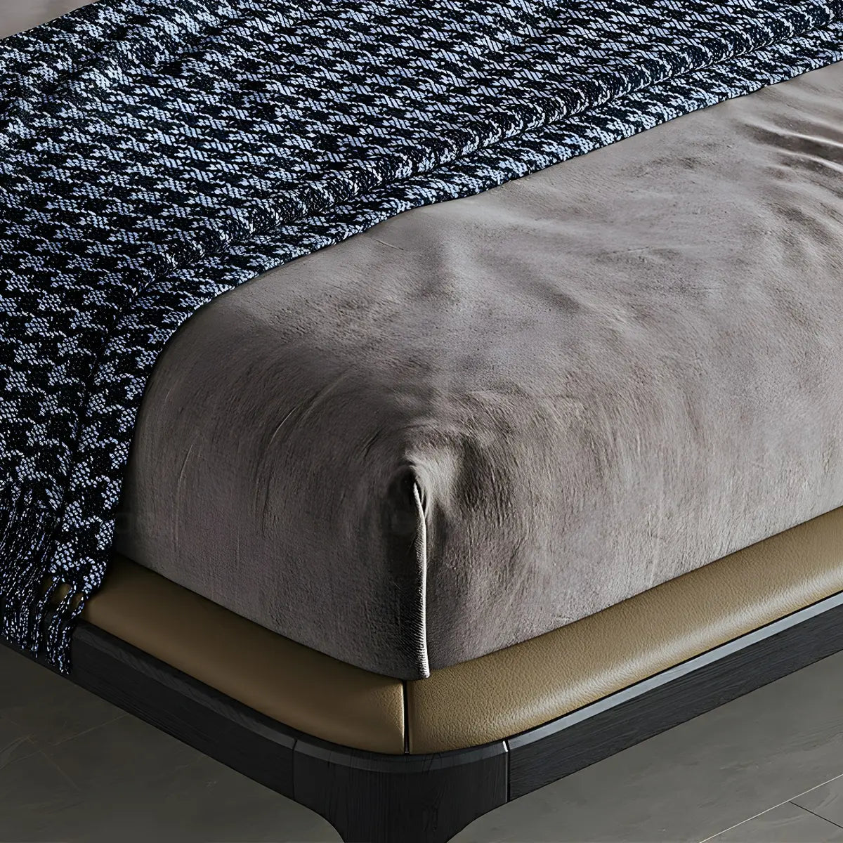 Leather Tan King Wingback Bed with Upholstered Headboard Image - 7