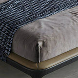 Leather Tan King Wingback Bed with Upholstered Headboard Image - 7